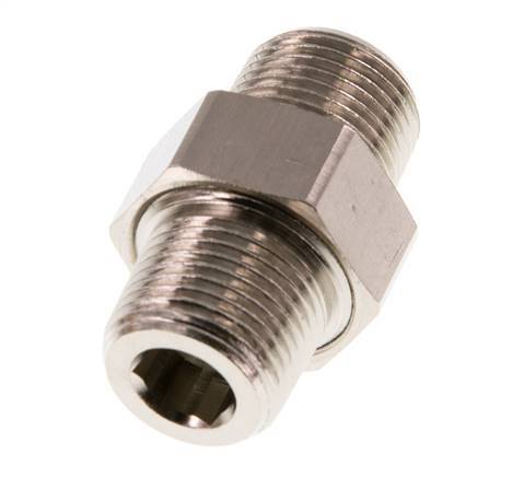 R 3/8'' Nickel plated Brass Double Nipple 3-pieces with Conically sealing 16 Bar [2 Pieces]