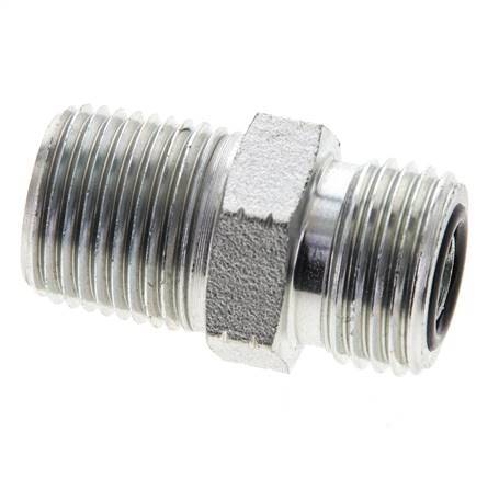 UN 11/16''-16 x 3/8'' NPT Verzinkter Stahl Doppelnippel ORFS 630 Bar - Hydraulisch