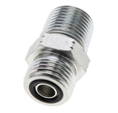UN 11/16''-16 x 3/8'' NPT Zinc plated Steel Double Nipple ORFS 630 Bar - Hydraulic