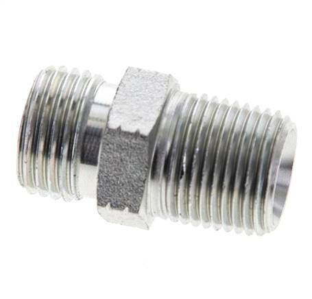 UN 11/16''-16 x 3/8'' NPT Zinc plated Steel Double Nipple ORFS 630 Bar - Hydraulic