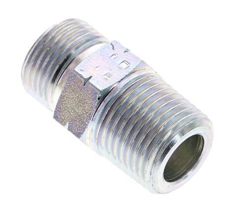 UN 13/16''-16 x 1/2'' NPT Zinc plated Steel Double Nipple ORFS 630 Bar - Hydraulic
