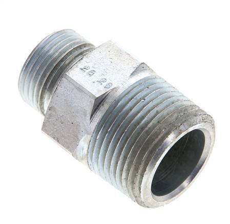 UN 13/16''-16 x 3/4'' NPT Zinc plated Steel Double Nipple ORFS 400 Bar - Hydraulic