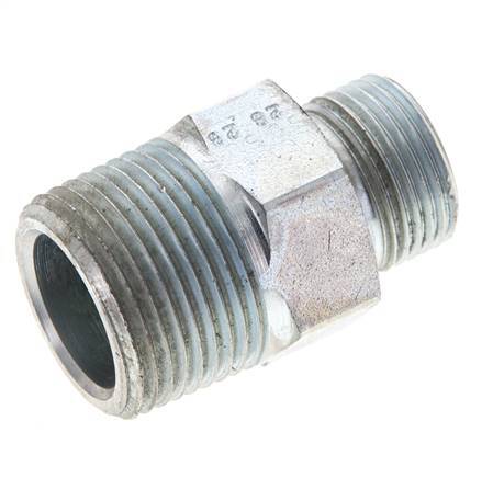 UN 13/16''-16 x 3/4'' NPT Zinc plated Steel Double Nipple ORFS 400 Bar - Hydraulic