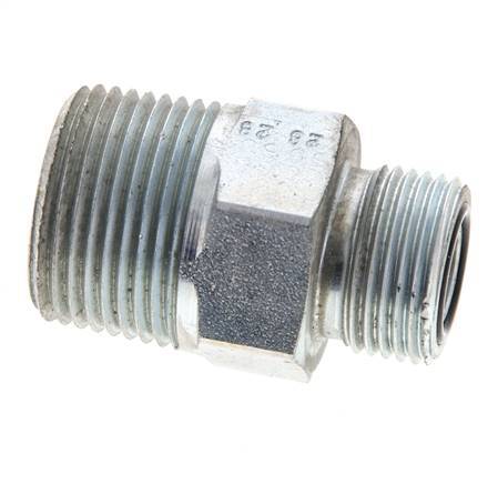 UN 13/16''-16 x 3/4'' NPT Zinc plated Steel Double Nipple ORFS 400 Bar - Hydraulic