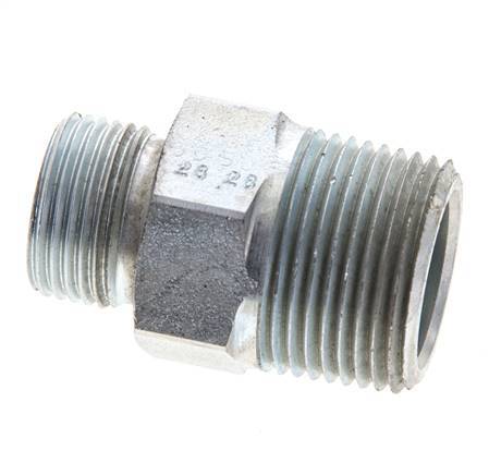UN 13/16''-16 x 3/4'' NPT Zinc plated Steel Double Nipple ORFS 400 Bar - Hydraulic