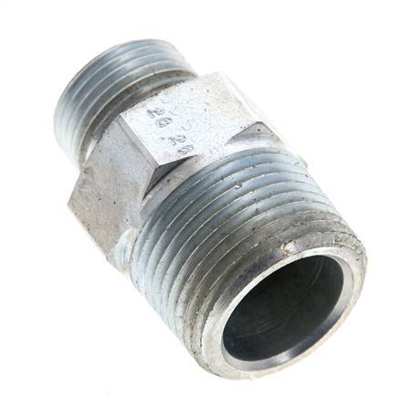 UN 13/16''-16 x 3/4'' NPT Zinc plated Steel Double Nipple ORFS 400 Bar - Hydraulic