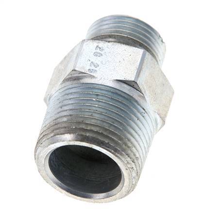 UN 13/16''-16 x 3/4'' NPT Zinc plated Steel Double Nipple ORFS 400 Bar - Hydraulic
