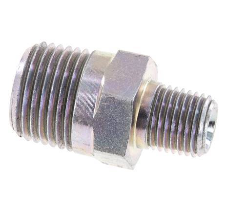 1/4'' NPT x 1/2'' NPT Zinc plated Steel Double Nipple 210 Bar - Hydraulic