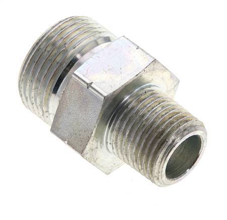 UN 1-3/16''-12 x 1/2'' NPT Zinc plated Steel Double Nipple ORFS 400 Bar - Hydraulic
