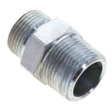 UN 1-3/16''-12 x 1'' NPT Zinc plated Steel Double Nipple ORFS 400 Bar - Hydraulic