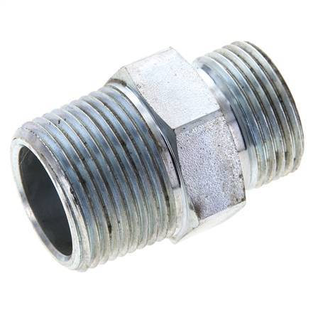UN 1-3/16''-12 x 1'' NPT Zinc plated Steel Double Nipple ORFS 400 Bar - Hydraulic