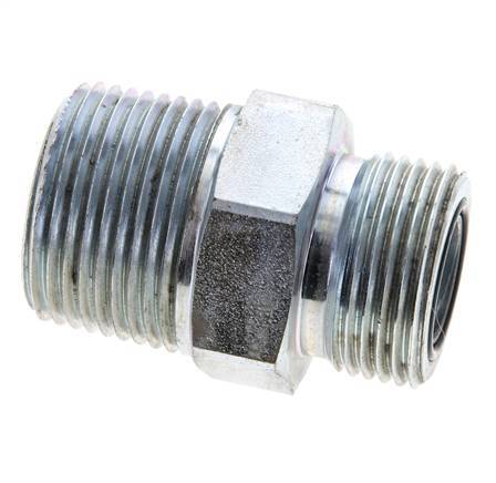 UN 1-3/16''-12 x 1'' NPT Zinc plated Steel Double Nipple ORFS 400 Bar - Hydraulic