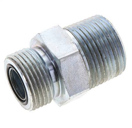 UN 1-3/16''-12 x 1'' NPT Zinc plated Steel Double Nipple ORFS 400 Bar - Hydraulic