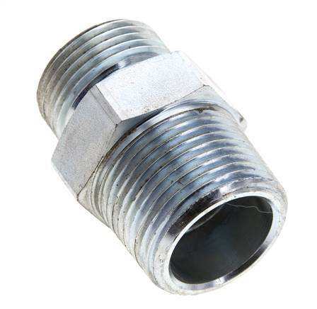 UN 1-3/16''-12 x 1'' NPT Zinc plated Steel Double Nipple ORFS 400 Bar - Hydraulic