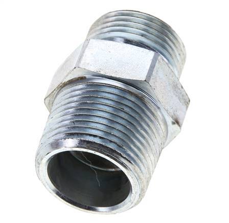 UN 1-3/16''-12 x 1'' NPT Zinc plated Steel Double Nipple ORFS 400 Bar - Hydraulic