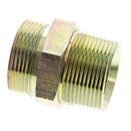 UN 1-11/16''-12 x 1 1/4'' NPT Zinc plated Steel Double Nipple ORFS 250 Bar - Hydraulic
