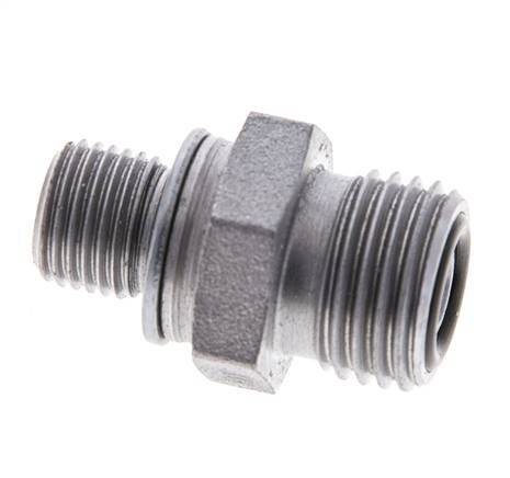 UNF 9/16''-18 x M10x1 Zinc plated Steel Double Nipple ORFS 630 Bar - Hydraulic