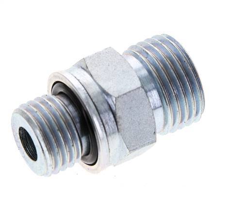 UN 11/16''-16 x M14x1.5 Zinc plated Steel Double Nipple ORFS 630 Bar - Hydraulic