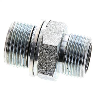 UNS 1''-14 x M27x2 Verzinkter Stahl Doppelnippel ORFS 400 Bar - Hydraulisch