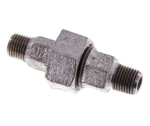 R 1/4'' Zinc plated Cast iron Double Nipple 3-pieces with Conically sealing 25 Bar