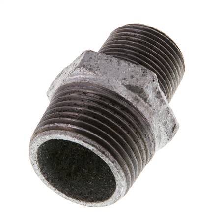 R 1'' x R 3/4'' Zinc plated Cast iron Double Nipple 25 Bar [2 Pieces]