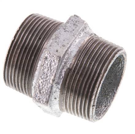 R 1 1/2'' Zinc plated Cast iron Double Nipple 25 Bar [2 Pieces]
