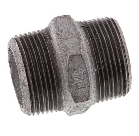 R 1 1/4'' Zinc plated Cast iron Double Nipple 25 Bar [2 Pieces]