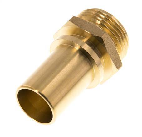 G 1'' Außengewinde x 25mm Messing Schlauchanschluss mit Sicherheitsmanschette DIN 2817