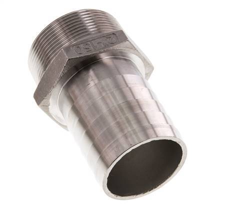 R 2'' Außengewinde x 50 mm Schlauchanschluss aus Edelstahl 16 bar