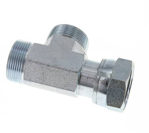 UN 1-11/16''-12 F/M Zinc plated Steel Tee ORFS with union nut 250 Bar - Hydraulic
