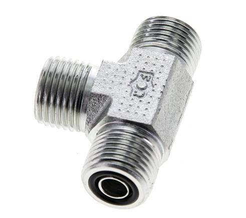 UN 11/16''-16 Male Zinc plated Steel Tee ORFS 630 Bar - Hydraulic