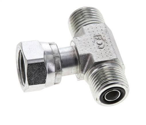 UN 11/16''-16 M/F Verzinktes Stahl T-Stück ORFS mit Überwurfmutter 630 Bar - Hydraulisch