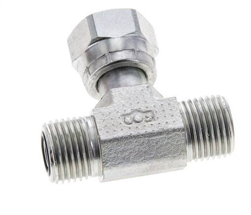 UN 11/16''-16 M/F Verzinktes Stahl T-Stück ORFS mit Überwurfmutter 630 Bar - Hydraulisch