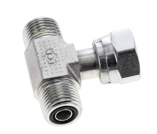 UN 11/16''-16 M/F Verzinktes Stahl T-Stück ORFS mit Überwurfmutter 630 Bar - Hydraulisch