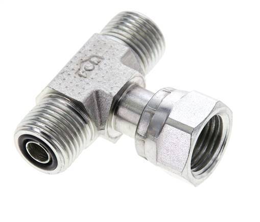 UN 11/16''-16 M/F Verzinktes Stahl T-Stück ORFS mit Überwurfmutter 630 Bar - Hydraulisch