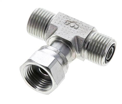 UN 11/16''-16 M/F Verzinktes Stahl T-Stück ORFS mit Überwurfmutter 630 Bar - Hydraulisch