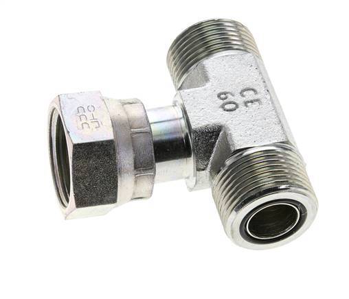 UN 1-3/16''-12 M/F Verzinktes Stahl T-Stück ORFS mit Überwurfmutter 400 Bar - Hydraulisch