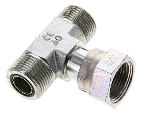 UN 1-3/16''-12 M/F Verzinktes Stahl T-Stück ORFS mit Überwurfmutter 400 Bar - Hydraulisch