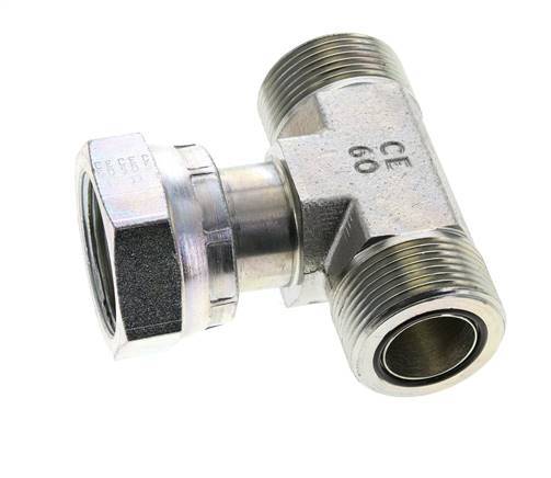 UN 1-7/16''-12 M/F Verzinktes Stahl T-Stück ORFS mit Überwurfmutter 400 Bar - Hydraulisch