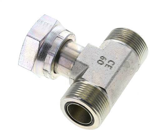 UN 1-7/16''-12 M/F Verzinktes Stahl T-Stück ORFS mit Überwurfmutter 400 Bar - Hydraulisch