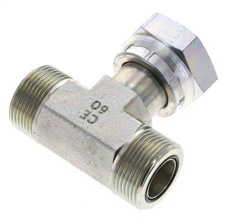 UN 1-7/16''-12 M/F Verzinktes Stahl T-Stück ORFS mit Überwurfmutter 400 Bar - Hydraulisch