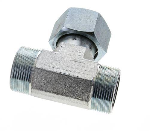 UN 1-11/16''-12 M/F Verzinktes Stahl T-Stück ORFS mit Überwurfmutter 250 Bar - Hydraulisch