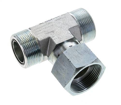 UN 1-11/16''-12 M/F Verzinktes Stahl T-Stück ORFS mit Überwurfmutter 250 Bar - Hydraulisch