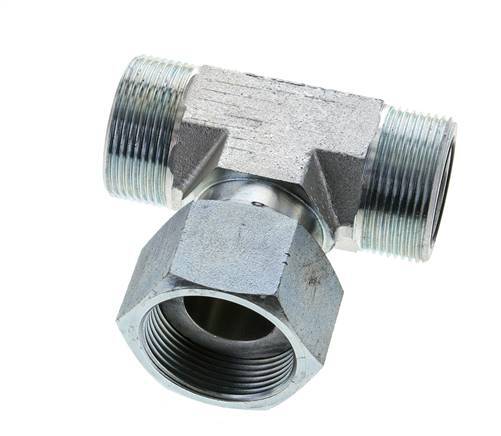 UN 1-11/16''-12 M/F Verzinktes Stahl T-Stück ORFS mit Überwurfmutter 250 Bar - Hydraulisch