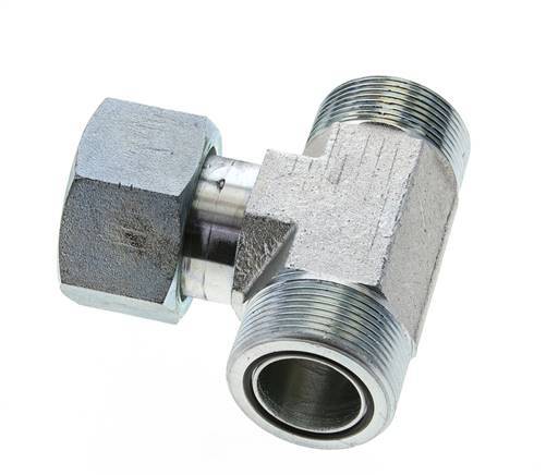 UN 1-11/16''-12 M/F Verzinktes Stahl T-Stück ORFS mit Überwurfmutter 250 Bar - Hydraulisch