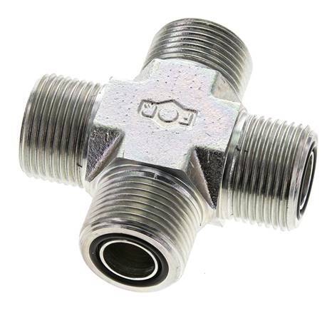 UNS 1''-14 Male Zinc plated Steel Cross ORFS 400 Bar - Hydraulic