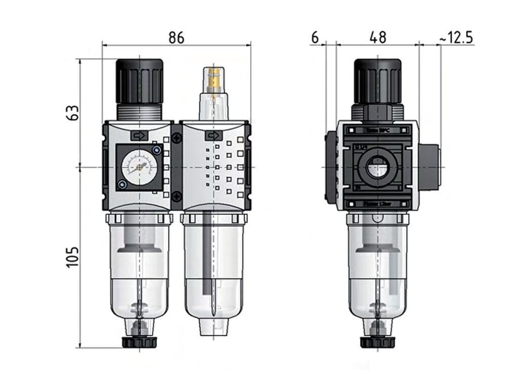 FRL 2-Part G1/4'' 800 l/min 0.2-4.0bar/3-58psi Semi-Auto Metal Futura 0
