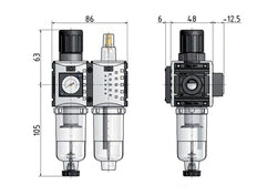 FRL 2-Part G1/4'' 800 l/min 0.2-4.0bar/3-58psi Semi-Auto Metal Futura 0