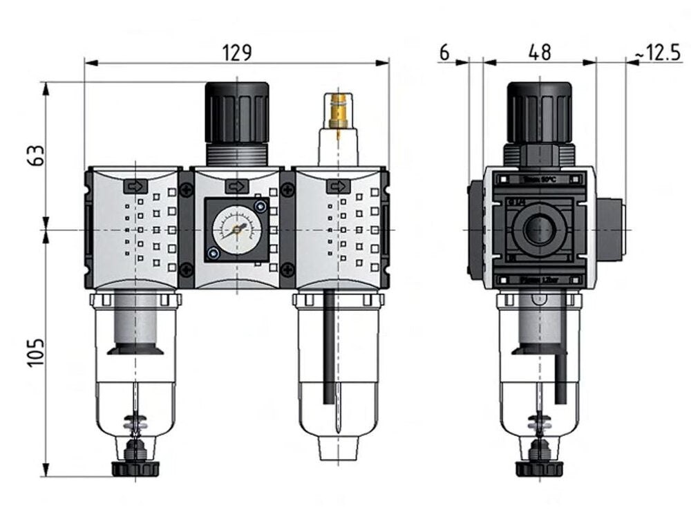 FRL 3-Teilig G1/4'' 800l/min 0.2-4.0bar/3-58psi Semi-Auto Polycarbonat Futura 0