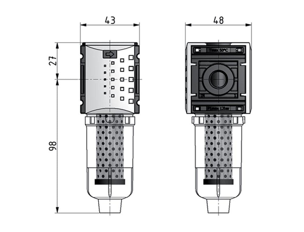 Aktivkohlefilter G1/4'' 470l/min ohne Entwässerung Metall Futura 0
